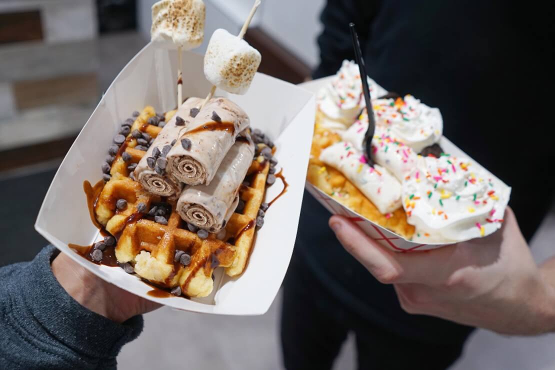 Rolled Ice Cream And Waffle Shop Sweet Charlies Opening Round Rock Location Shop The Rock 